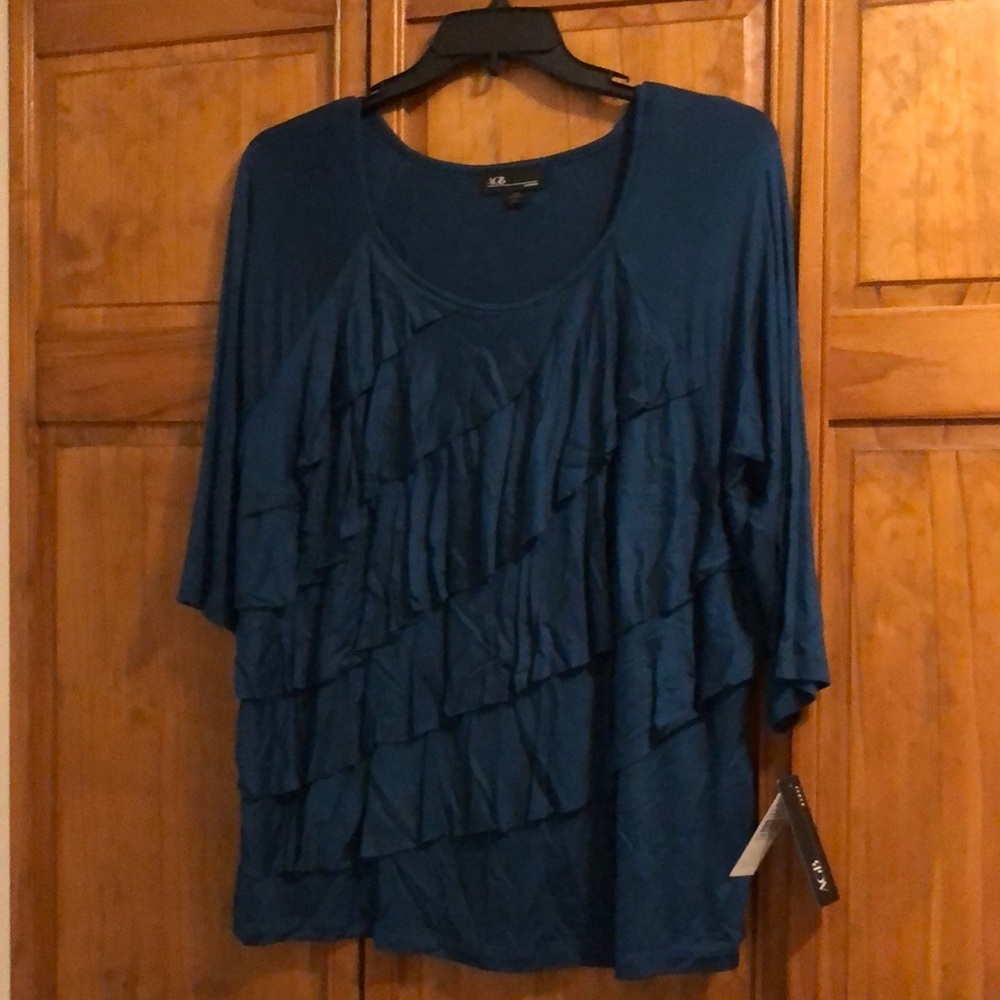 NWT AGB Dark Teal Ruffle Blouse 2X